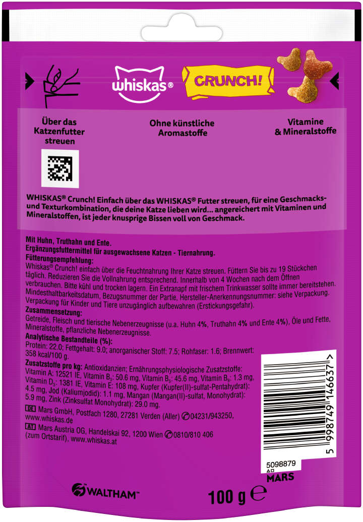 whiskas CRUNCH PB mit Huhn, Truthahn + Ente